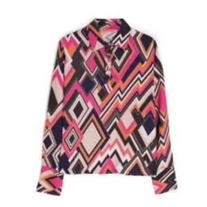 Vilagallo mod print long sleeve blouse Made in Portugal Size 38 = Size 8
